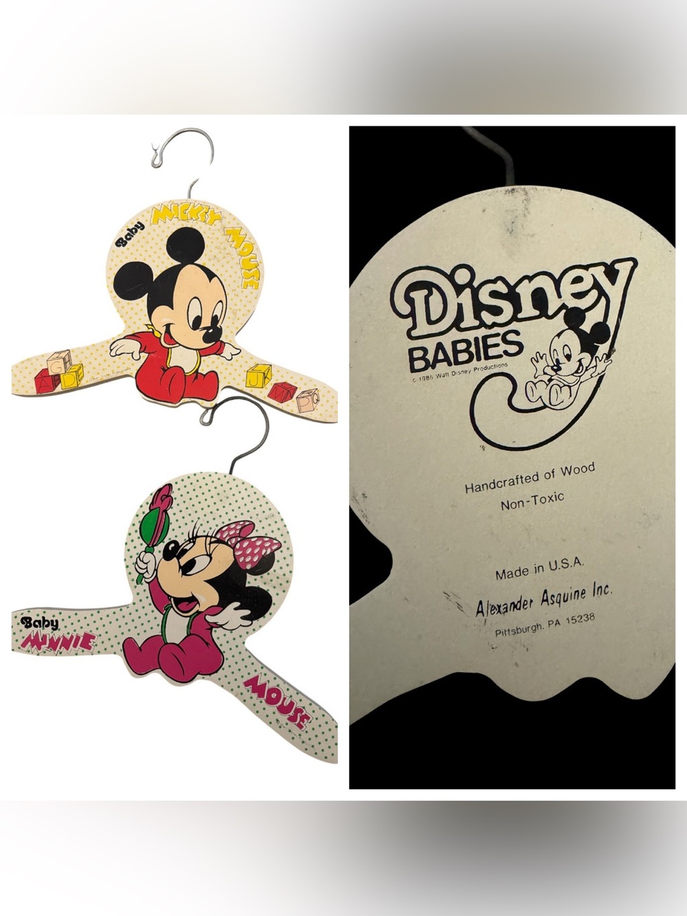 ✨VTG 1985 Disney Mickey & Minnie Baby Toddler Clothing Nursery Hangers